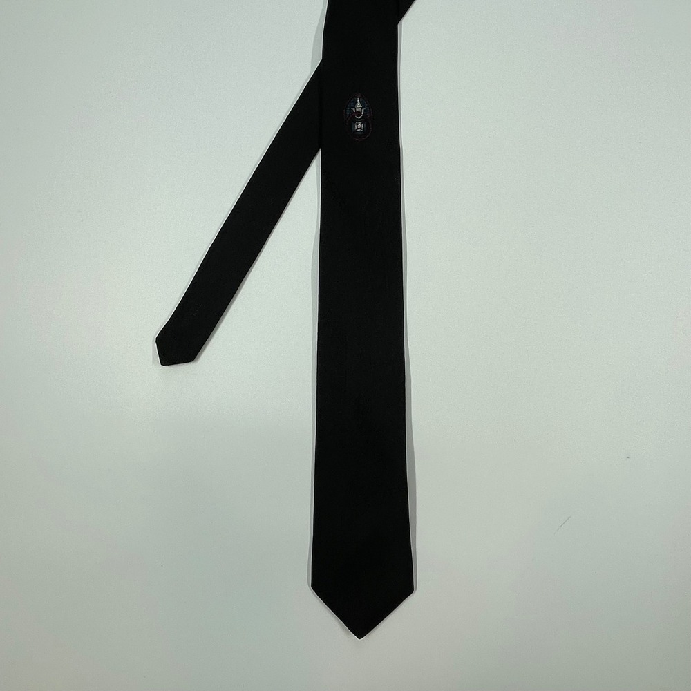 Bugle Boy Black Necktie Embroidered Crest Logo Polyester Mens OS